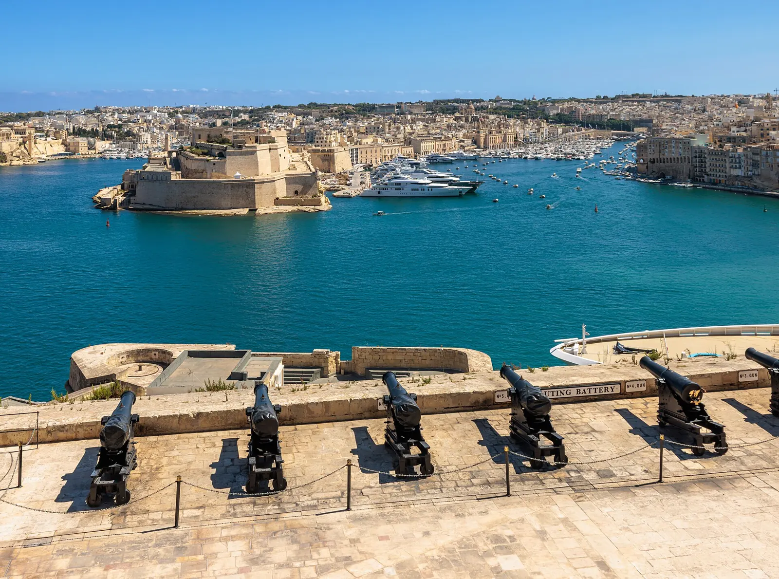 The Grand Harbour and Fort St Angelo from the Upper Barrakka Gardens, Valletta